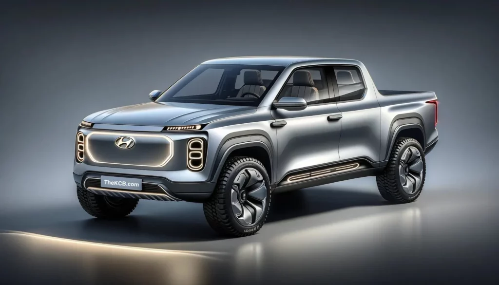 Camioneta Hyundai concepto eléctrica en un fondo neutro.