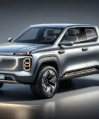 Camioneta Hyundai concepto eléctrica en un fondo neutro.