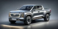 Camioneta Hyundai concepto eléctrica en un fondo neutro.