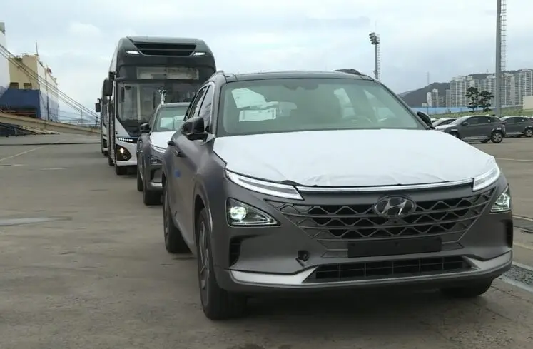 Vehículos nuevos en fila en un puerto para transporte.