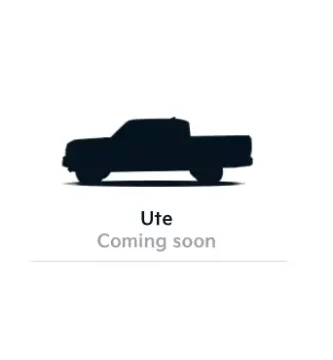 Silueta de una camioneta con texto "Ute Coming soon".