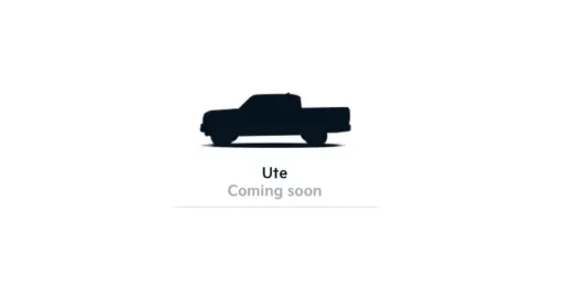 Silueta de una camioneta con texto "Ute Coming soon".