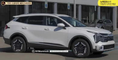 Vehículo SUV blanco Kia Sportage aparcado frente a un edificio.