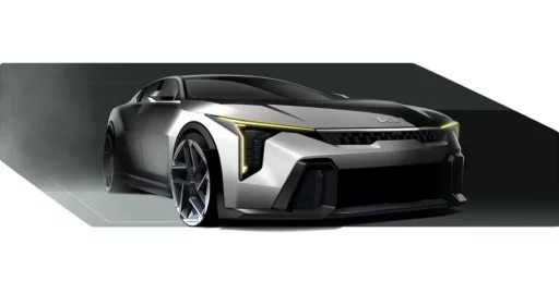 Ilustración digital de un coche deportivo moderno de color gris.