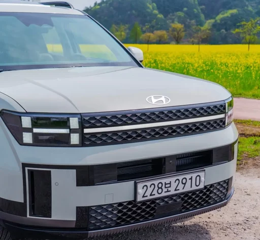 Parte delantera de un automóvil Hyundai en un campo.