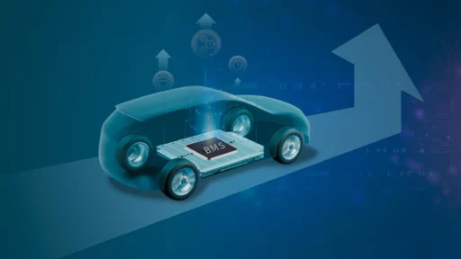 Representación de un automóvil eléctrico con sistema de gestión de baterías (BMS).