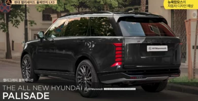 Automóvil Hyundai Palisade negro estacionado en una calle urbana.